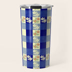 Vintage Blue Gingham with Flowers Travel Mug Gallery Image 1