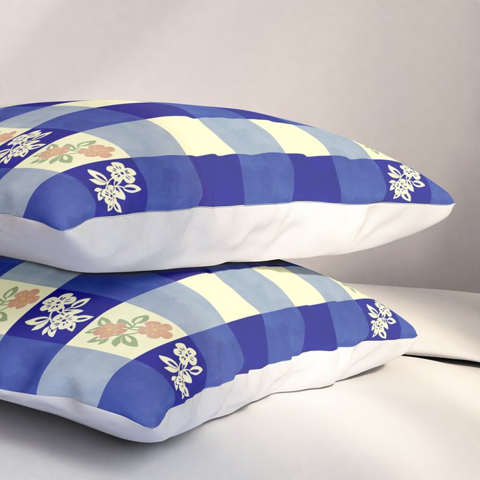 Vintage Blue Gingham with Flowers Pillow Sham Gallery Image 3