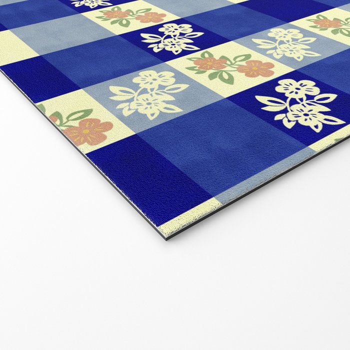 Vintage Blue Gingham with Flowers Welcome Mat Gallery Image 2