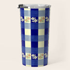 Vintage Blue Gingham with Flowers Travel Mug Gallery Image 3