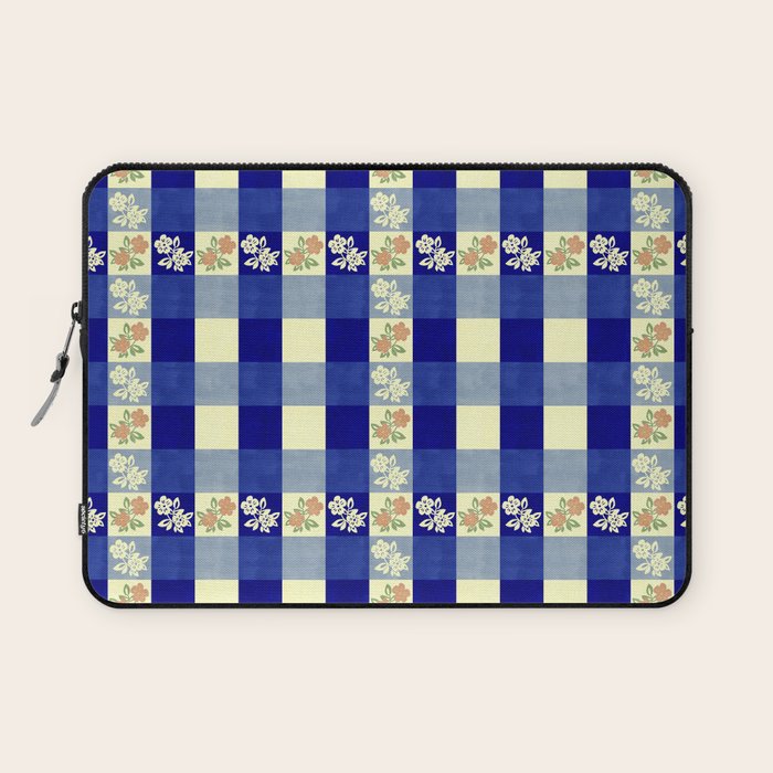 Vintage Blue Gingham with Flowers Laptop Sleeve Gallery Image 1