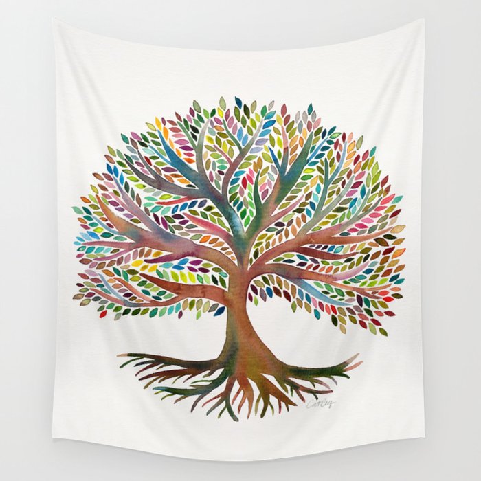 Tree of Life Watercolor - Rainbow Palette Wall Tapestry Gallery Image 4