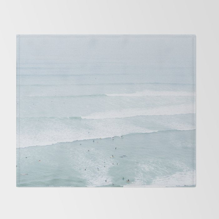 Tiny Surfers from the Sky, Lima, Peru Throw Blanket Gallery Image 2