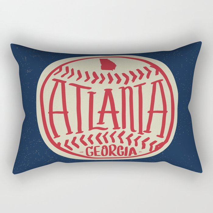Atlanta Georgia Baseball - Hand Drawn, Script Typography Rectangular Pillow Gallery Image 1