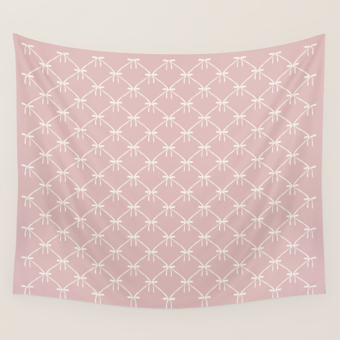 Bows & Ribbons Pattern LVII Pastel Pink Wall Tapestry Gallery Image 1