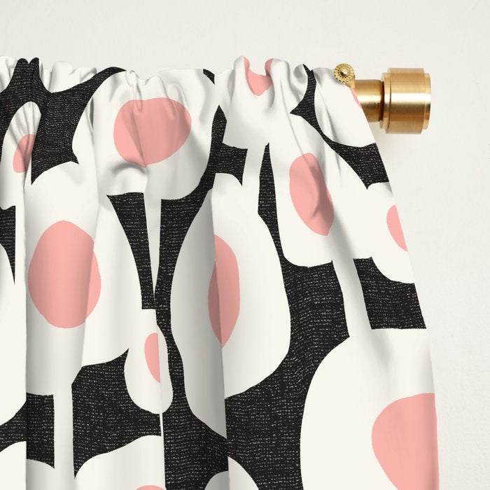 Poppy Dot - Retro Floral Black Pink Window Curtain Gallery Image 2
