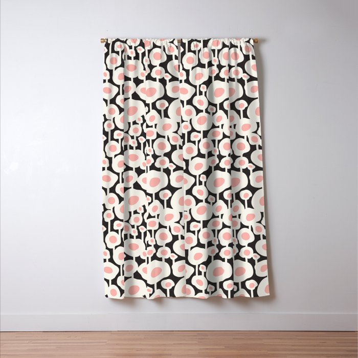 Poppy Dot - Retro Floral Black Pink Window Curtain Gallery Image 3