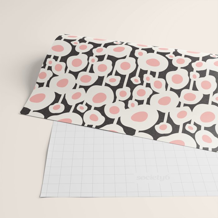 Poppy Dot - Retro Floral Black Pink Wrapping Paper Gallery Image 2
