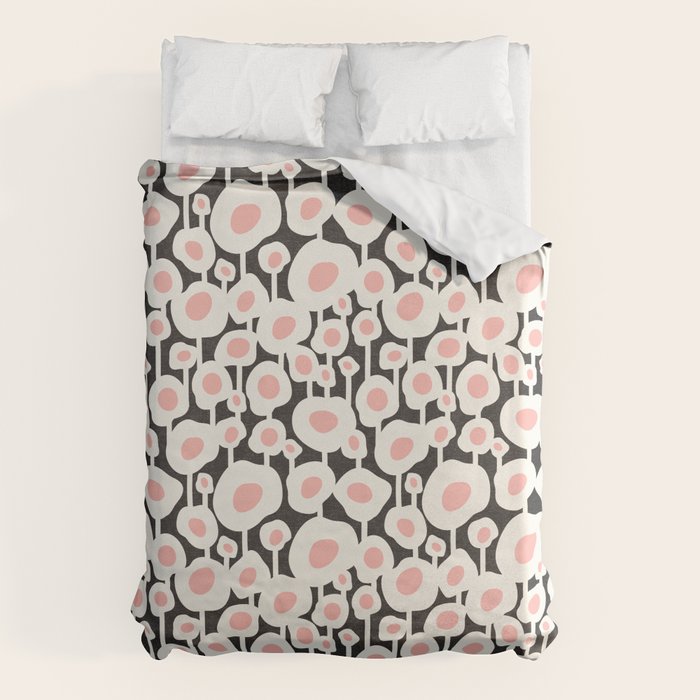 Poppy Dot - Retro Floral Black Pink Duvet Cover Gallery Image 1