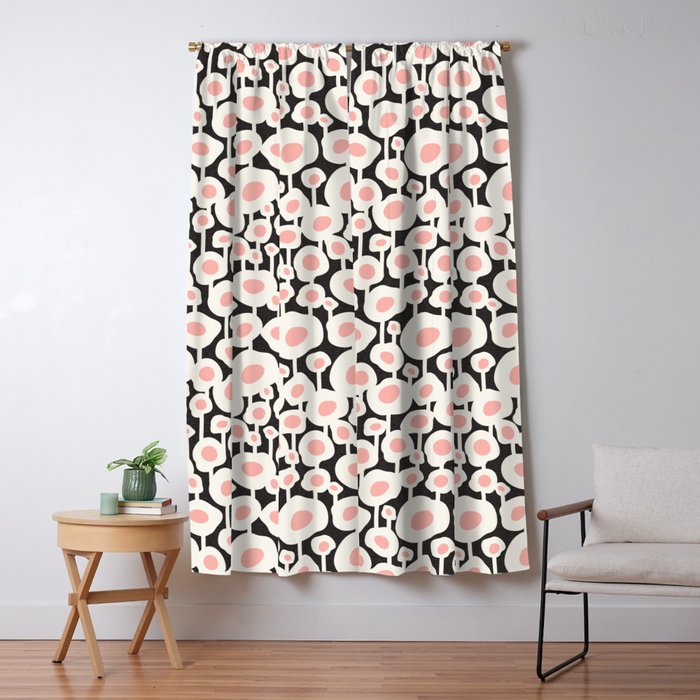 Poppy Dot - Retro Floral Black Pink Window Curtain Gallery Image 5