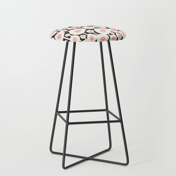 Poppy Dot - Retro Floral Black Pink Stool Gallery Image 1