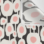 Poppy Dot - Retro Floral Black Pink Wall Tapestry Gallery Image 3