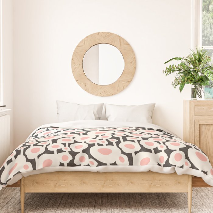 Poppy Dot - Retro Floral Black Pink Duvet Cover Gallery Image 3