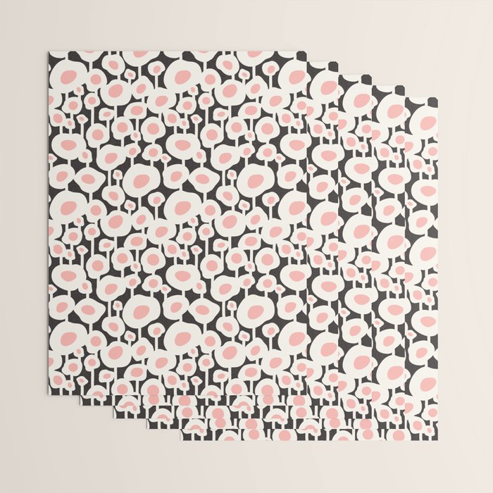 Poppy Dot - Retro Floral Black Pink Wrapping Paper Gallery Image 3