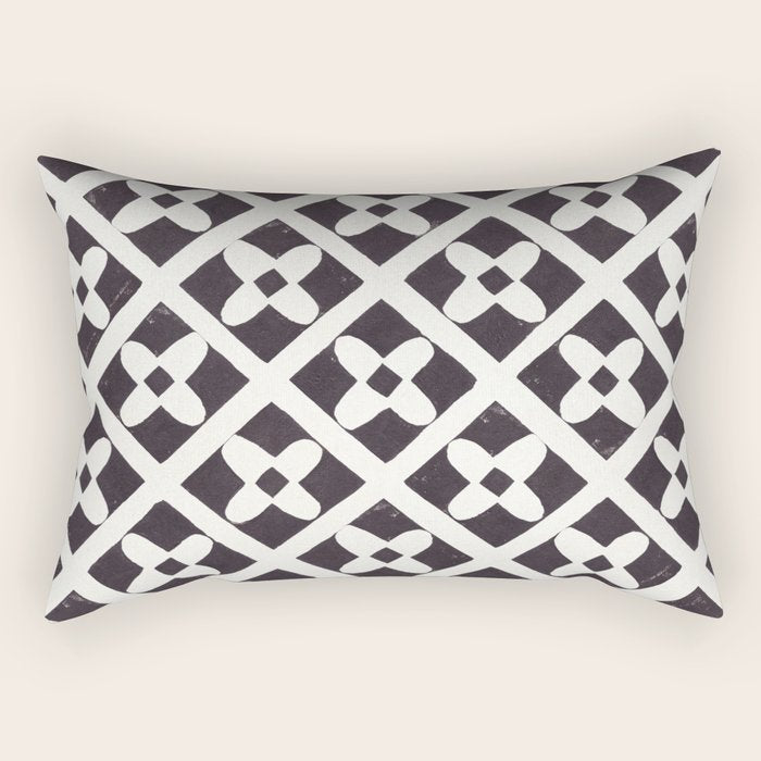 Floral Tiles Pattern / Lino Print Rectangular Pillow Gallery Image 2