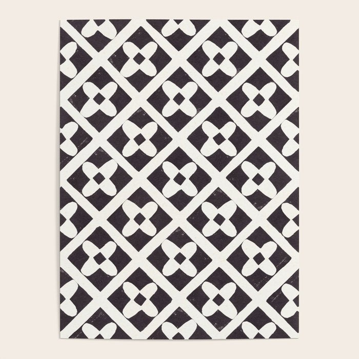 Floral Tiles Pattern / Lino Print Poster Gallery Image 4