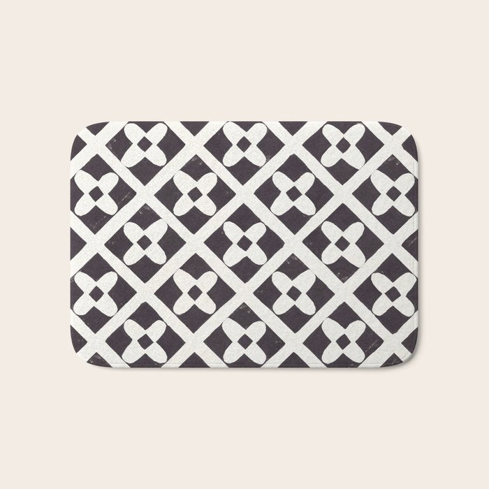 Floral Tiles Pattern / Lino Print Bath Mat Gallery Image 1