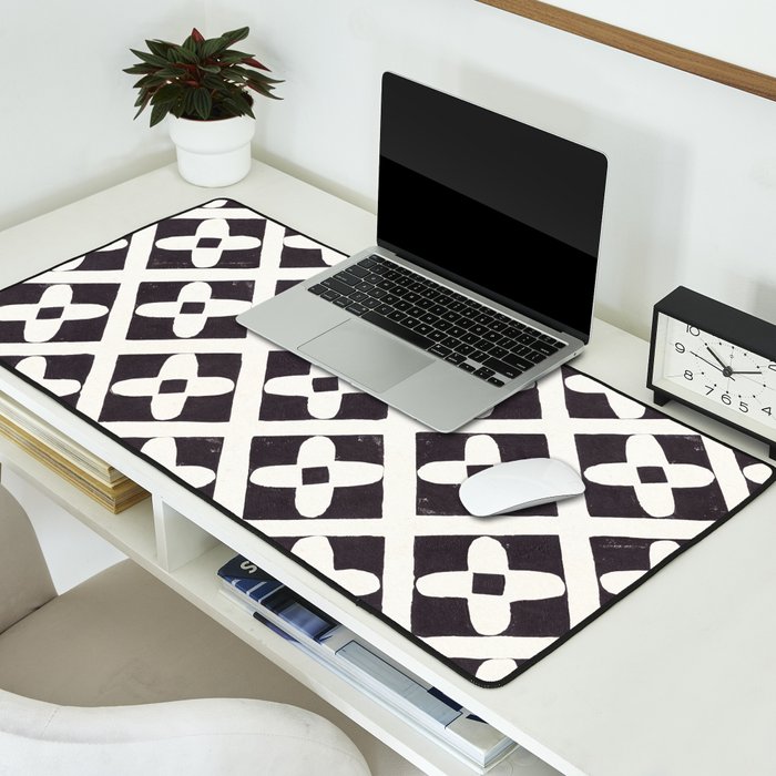 Floral Tiles Pattern / Lino Print Desk Mat Gallery Image 2