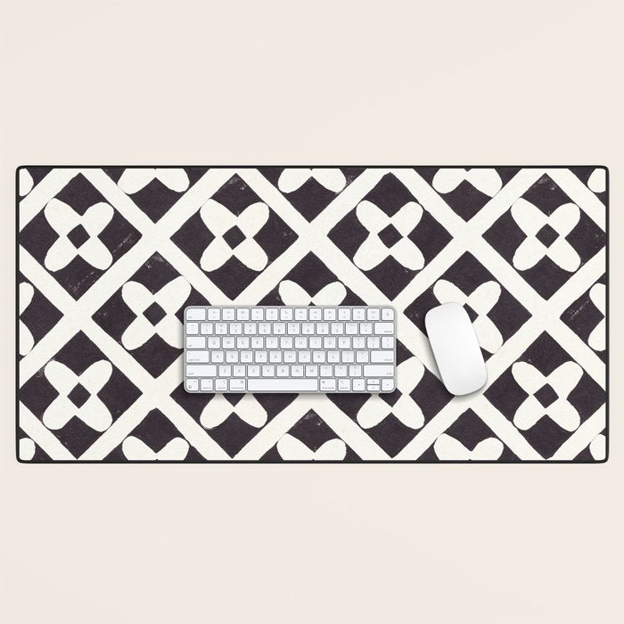 Floral Tiles Pattern / Lino Print Desk Mat Gallery Image 1