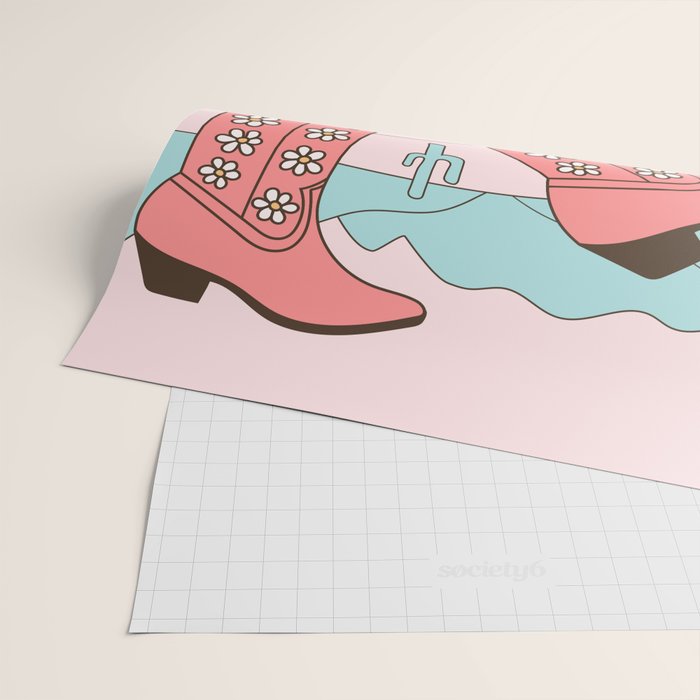 Cute Desert Cowgirl Pink Cowboy Boots Daisy Wrapping Paper Gallery Image 2