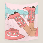 Cute Desert Cowgirl Pink Cowboy Boots Daisy Wall Tapestry Gallery Image 4
