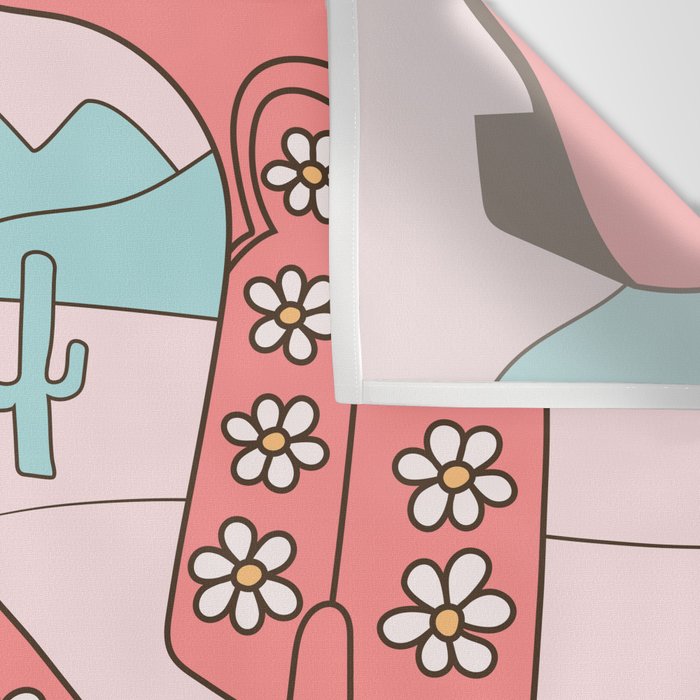 Cute Desert Cowgirl Pink Cowboy Boots Daisy Wall Tapestry Gallery Image 3