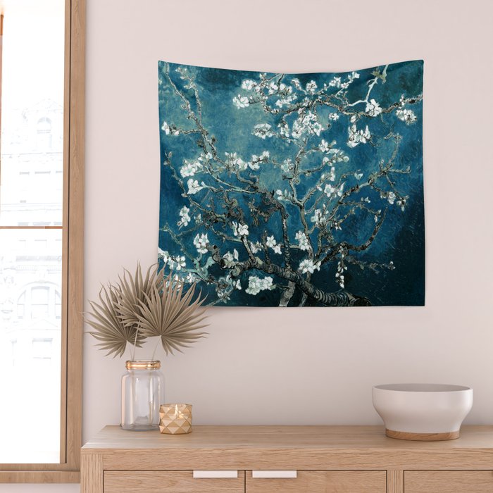 Van Gogh Almond Blossoms : Dark Teal Wall Tapestry Gallery Image 2