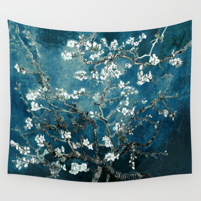 Van Gogh Almond Blossoms : Dark Teal Wall Tapestry Gallery Image 1