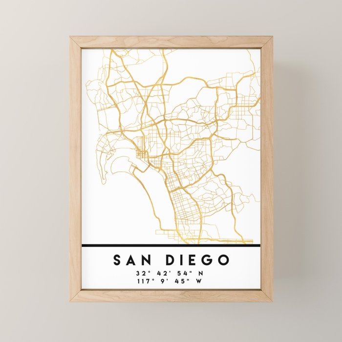 SAN DIEGO CALIFORNIA CITY STREET MAP ART Mini Art Print Gallery Image 1
