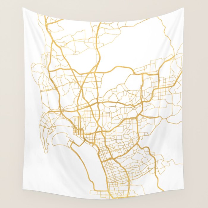SAN DIEGO CALIFORNIA CITY STREET MAP ART Wall Tapestry Gallery Image 1