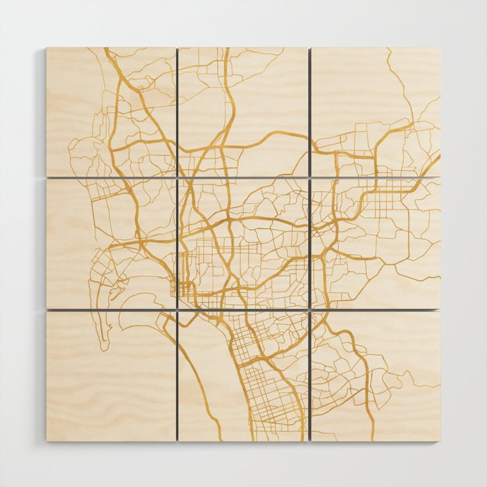 SAN DIEGO CALIFORNIA CITY STREET MAP ART Wood Wall Art Gallery Image 1