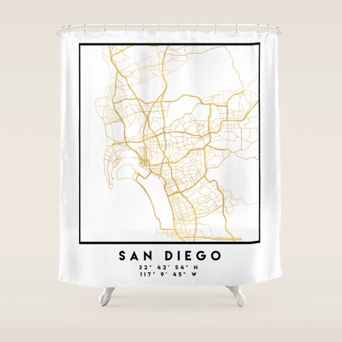 SAN DIEGO CALIFORNIA CITY STREET MAP ART Shower Curtain Gallery Image 1