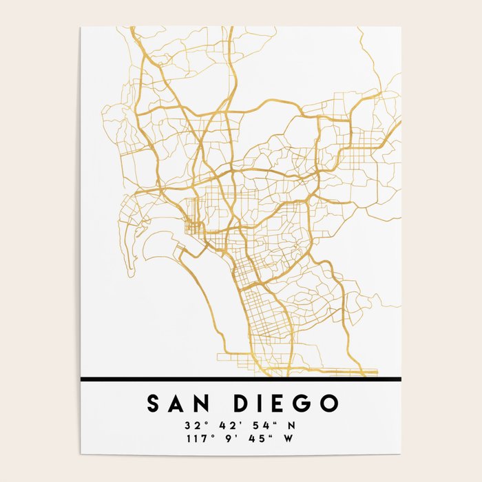 SAN DIEGO CALIFORNIA CITY STREET MAP ART Poster Gallery Image 1