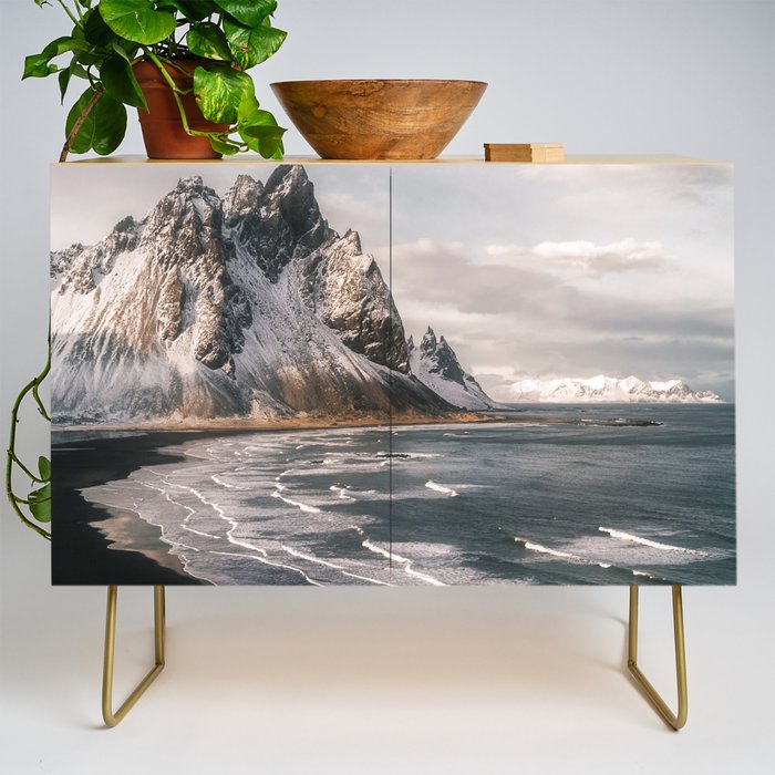 Stokksnes Icelandic Mountain Beach Sunset - Landscape Photography Credenza Gallery Image 1