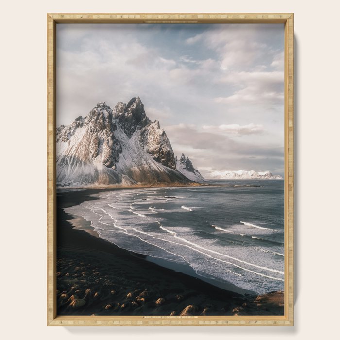 Stokksnes Icelandic Mountain Beach Sunset - Landscape Photography Serving Tray Gallery Image 1