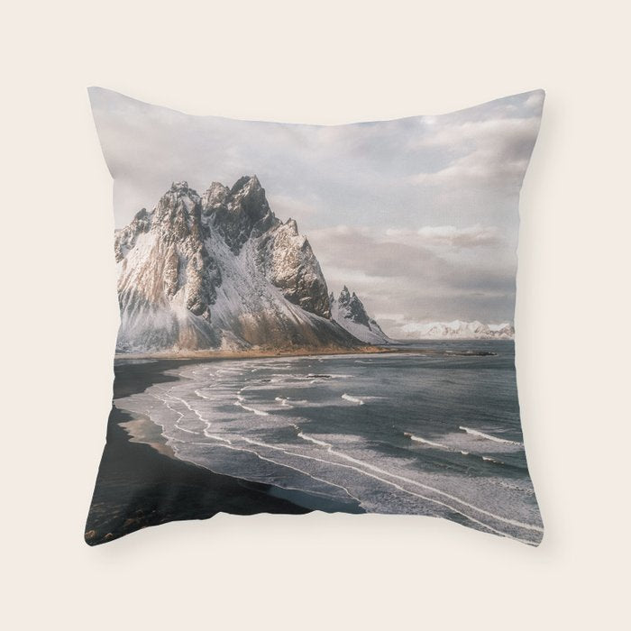 Stokksnes Icelandic Mountain Beach Sunset - Landscape Photography Throw Pillow Gallery Image 1