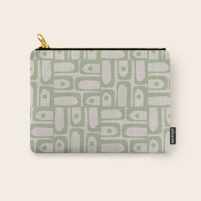 Sage Green Mid Century Modern Piquet Geometric Multi Pattern on Muted Beige Carry All Pouch Gallery Image 1