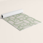 Sage Green Mid Century Modern Piquet Geometric Multi Pattern on Muted Beige Yoga Mat Gallery Image 2