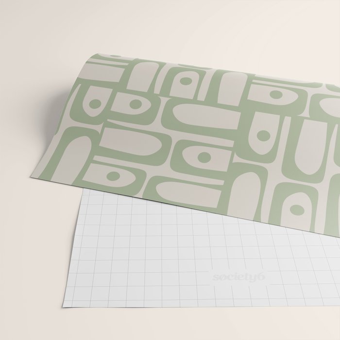 Sage Green Mid Century Modern Piquet Geometric Multi Pattern on Muted Beige Wrapping Paper Gallery Image 2
