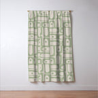 Sage Green Mid Century Modern Piquet Geometric Multi Pattern on Muted Beige Window Curtain Gallery Image 3