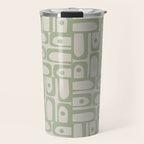 Sage Green Mid Century Modern Piquet Geometric Multi Pattern on Muted Beige Travel Mug Gallery Image 1