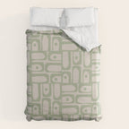 Sage Green Mid Century Modern Piquet Geometric Multi Pattern on Muted Beige Duvet Cover Gallery Image 6