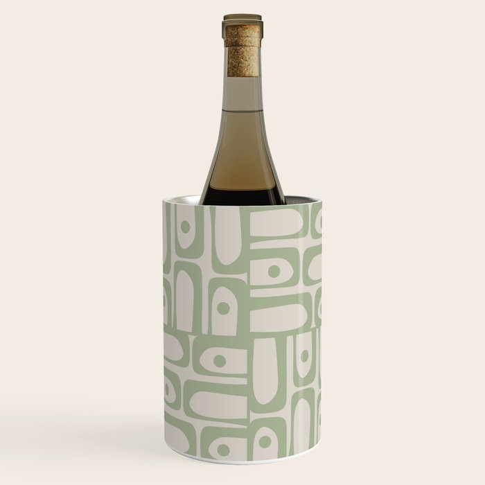 Sage Green Mid Century Modern Piquet Geometric Multi Pattern on Muted Beige Wine Chiller Gallery Image 2