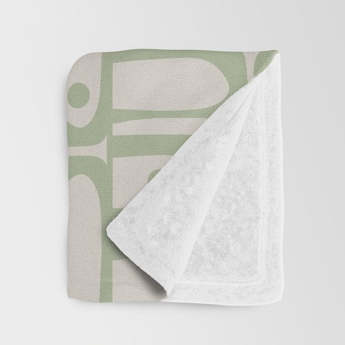 Sage Green Mid Century Modern Piquet Geometric Multi Pattern on Muted Beige Throw Blanket Gallery Image 3