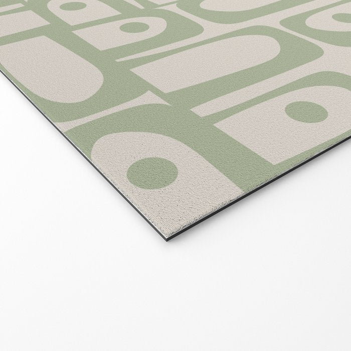 Sage Green Mid Century Modern Piquet Geometric Multi Pattern on Muted Beige Welcome Mat Gallery Image 2