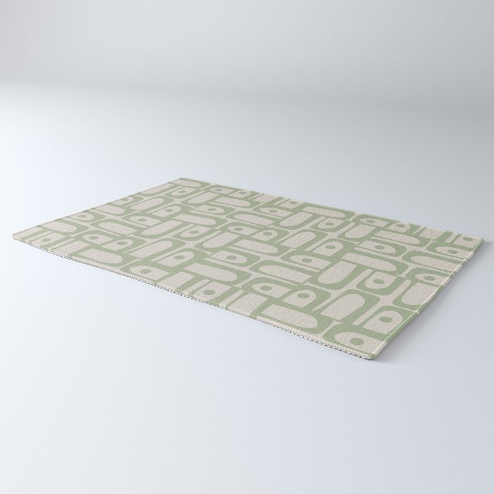 Sage Green Mid Century Modern Piquet Geometric Multi Pattern on Muted Beige Rug Gallery Image 3