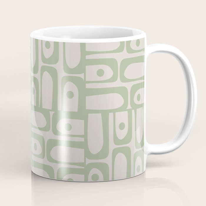 Sage Green Mid Century Modern Piquet Geometric Multi Pattern on Muted Beige Coffee Mug Gallery Image 1