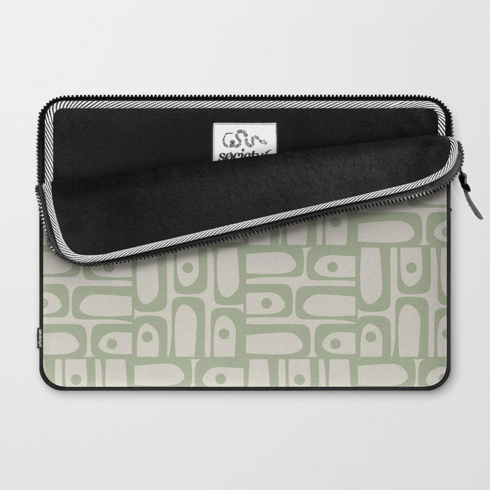 Sage Green Mid Century Modern Piquet Geometric Multi Pattern on Muted Beige Laptop Sleeve Gallery Image 2