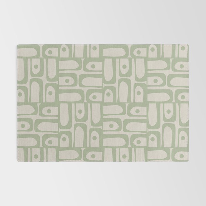 Sage Green Mid Century Modern Piquet Geometric Multi Pattern on Muted Beige Rug Gallery Image 2