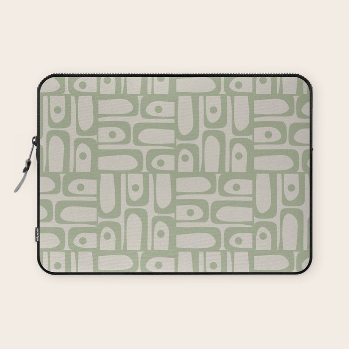 Sage Green Mid Century Modern Piquet Geometric Multi Pattern on Muted Beige Laptop Sleeve Gallery Image 1